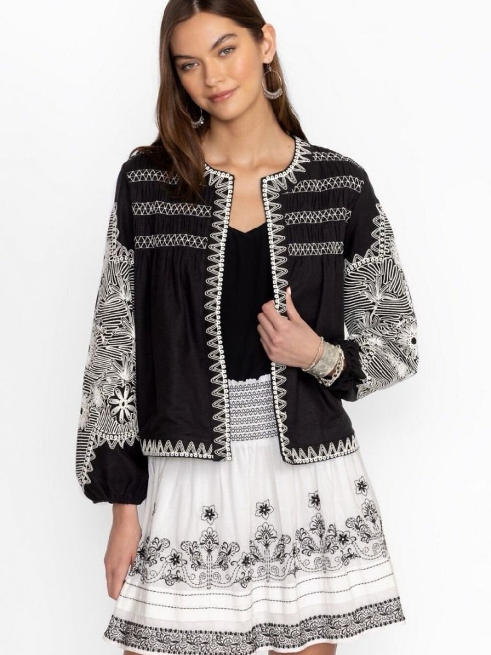 NWT Johnny Was Sz S Jade Elaine Linen Embroidered Jacket Black Boho Floral